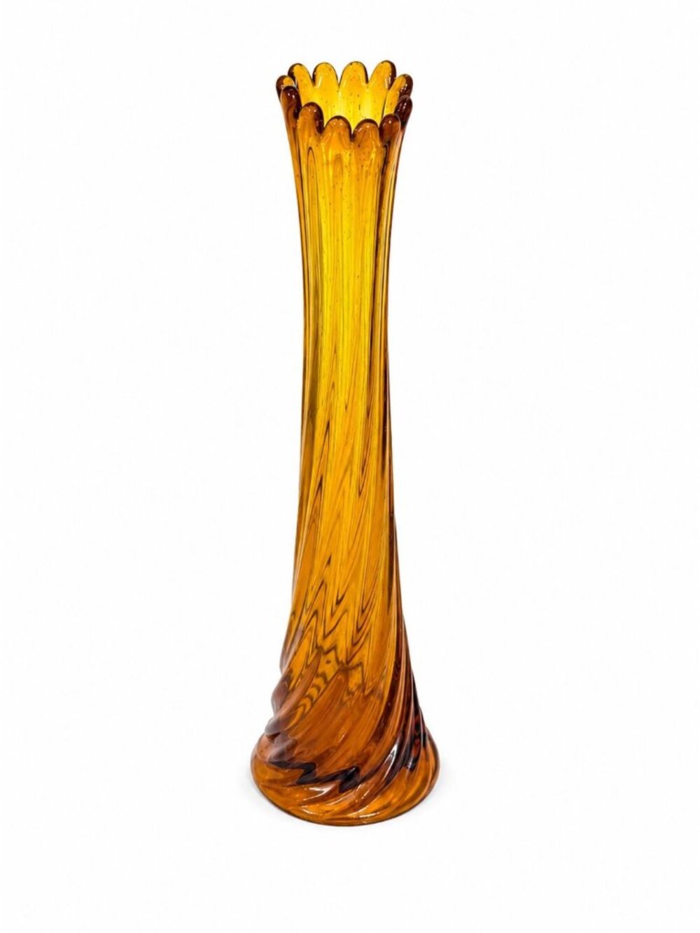 Swung Stretch Finger Glass Vase Fluted Twisted Column Ribbed | Vintage MCM Mid C